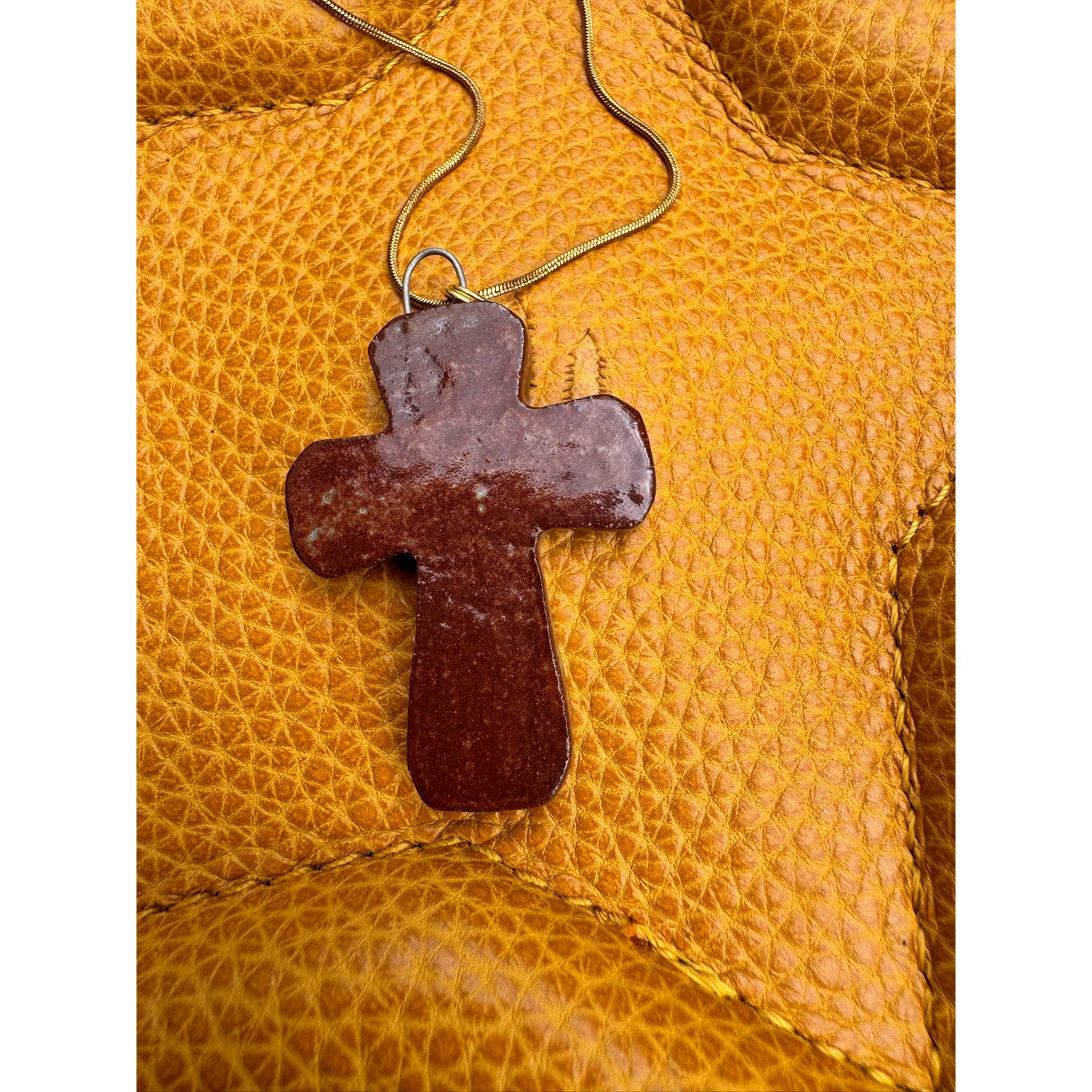Ceramic Kiln Fired Cross Necklace Handcrafted Cross Pendant Jewelry Ceramics