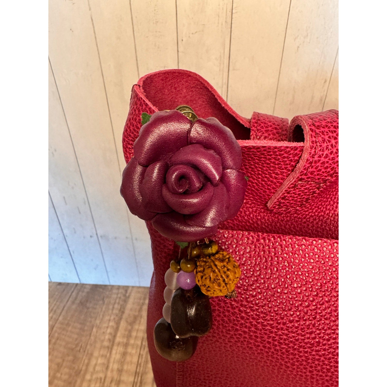 Summer Rose Purple Purse Charm Genuine Leather Purple Flower Bag Charm NEW!
