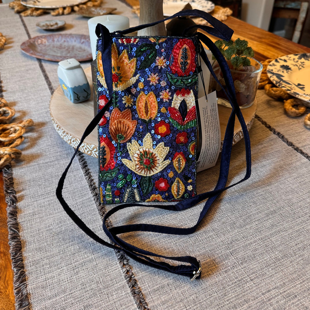 Beaded Dark Blue Colorful Crossbody Club Bag Phone Bag Small Night out Purse