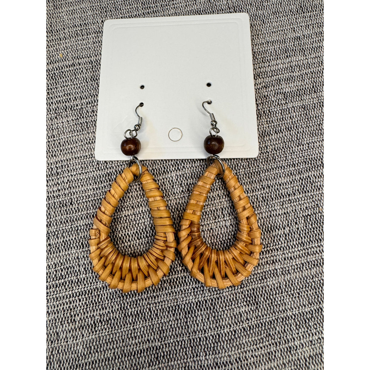Brown Tear Drop Rattan Woven Earrings Teardrop Earrings Boho Accessories