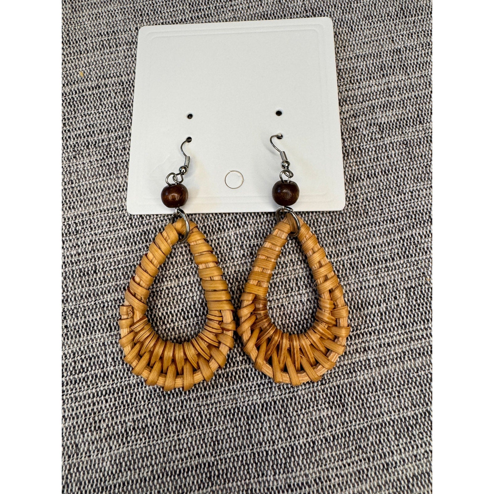 Brown Tear Drop Rattan Woven Earrings Teardrop Earrings Boho Accessories