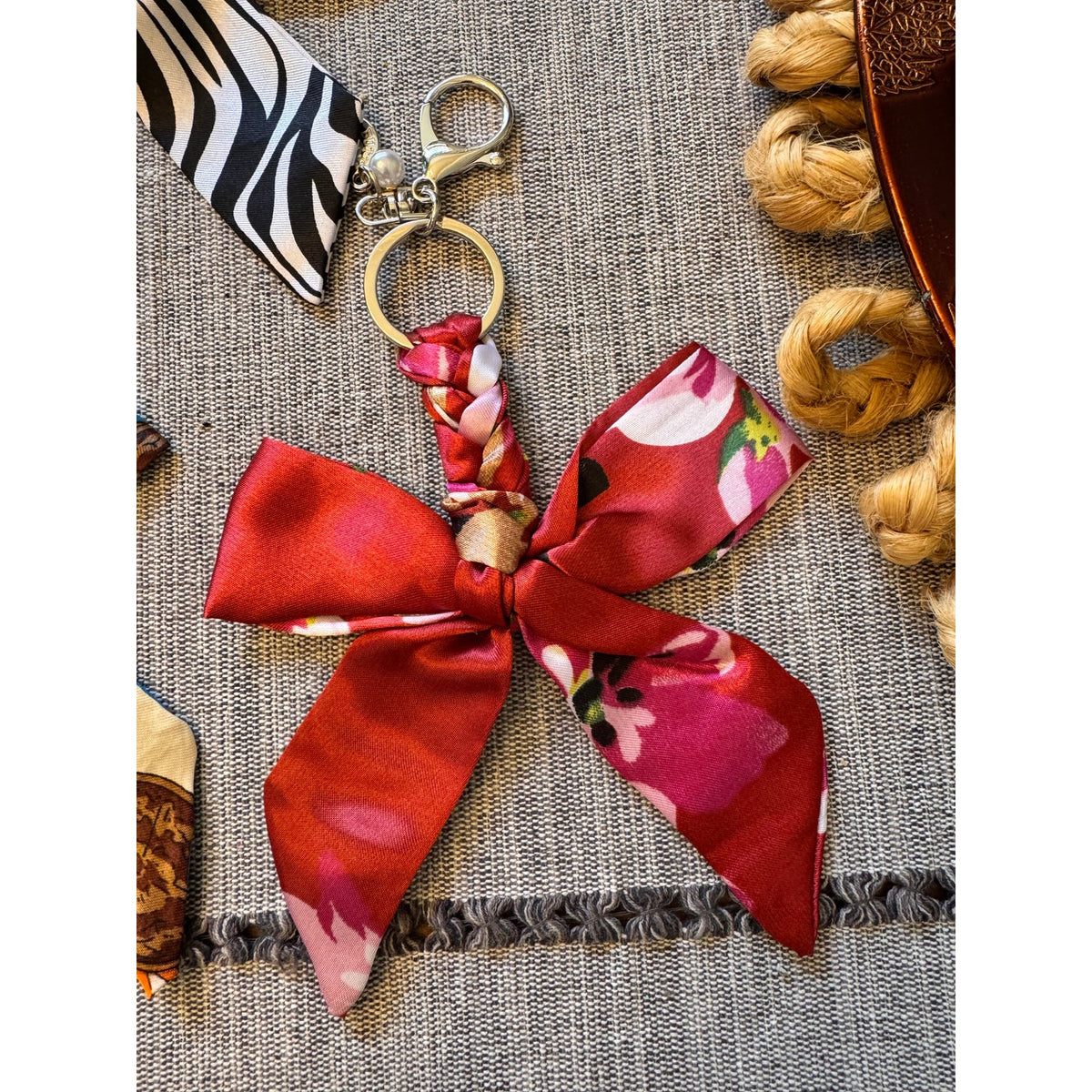 3 Bow Bag Charms Floral Purse Charm Colorful Bows Keychain Purse Accessory