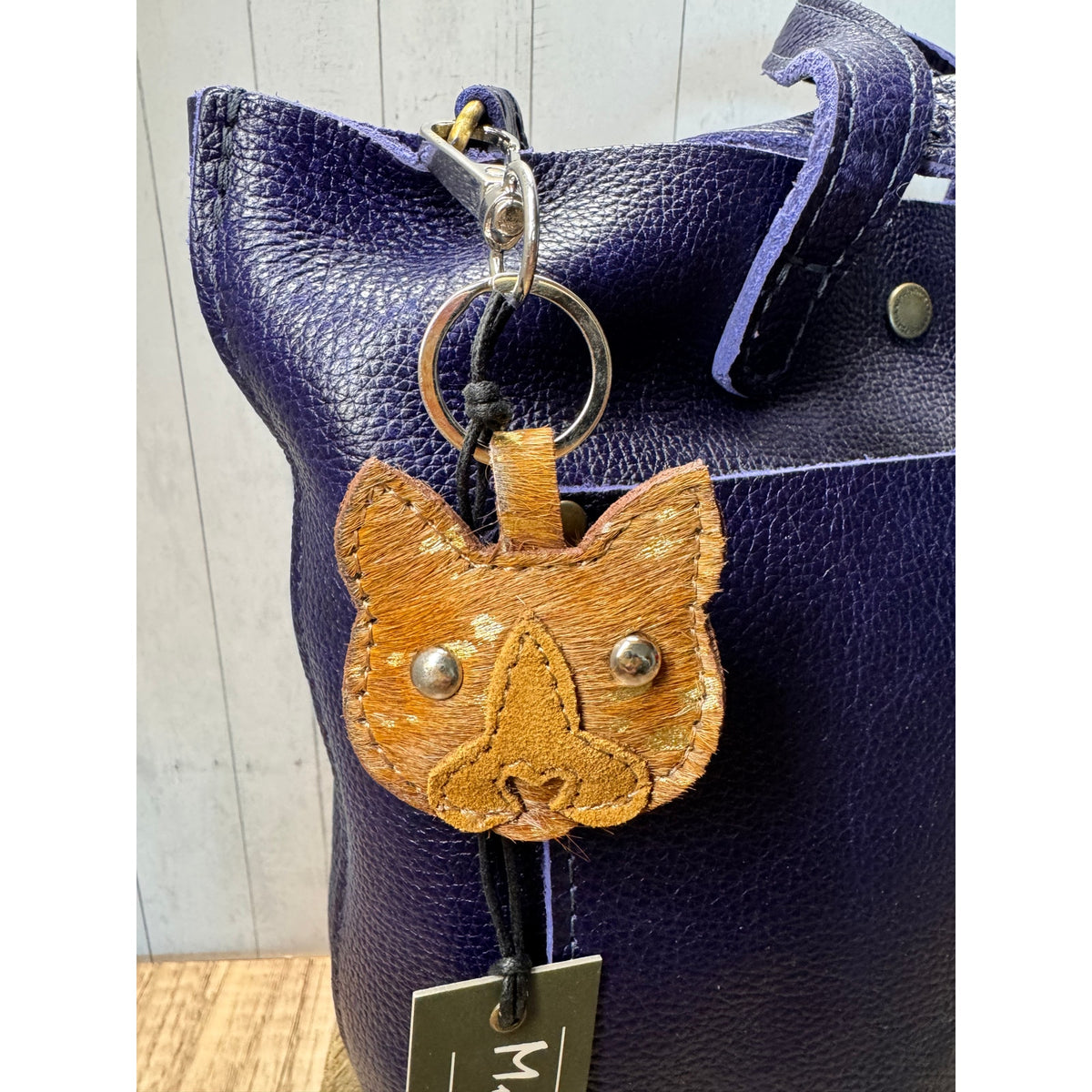 Cute Dog Purse Charm French Bulldog Light Brown Genuine Leather Bag Charm