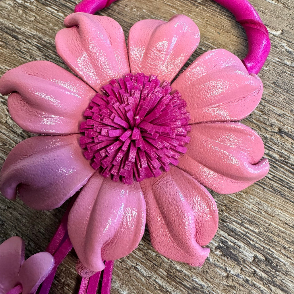 Pink Leather Flower Purse Charm Genuine Leather Pink Spring Flower Bag Charm NEW