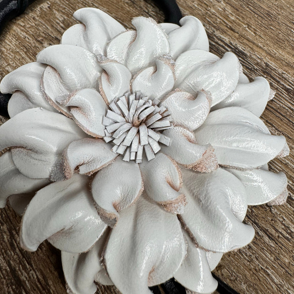 White Dahlia Leather Flower Purse Charm Genuine Leather White Flower Bag Charm