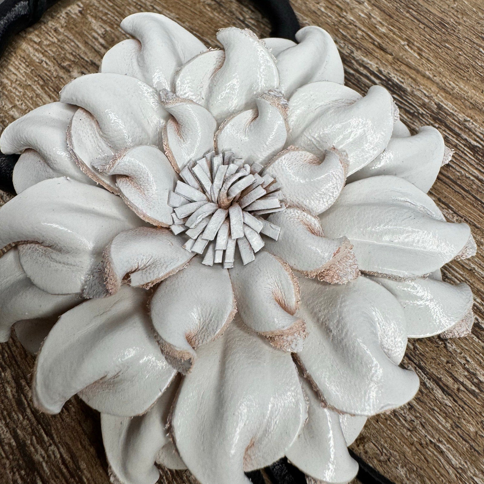 White Dahlia Leather Flower Purse Charm Genuine Leather White Flower Bag Charm