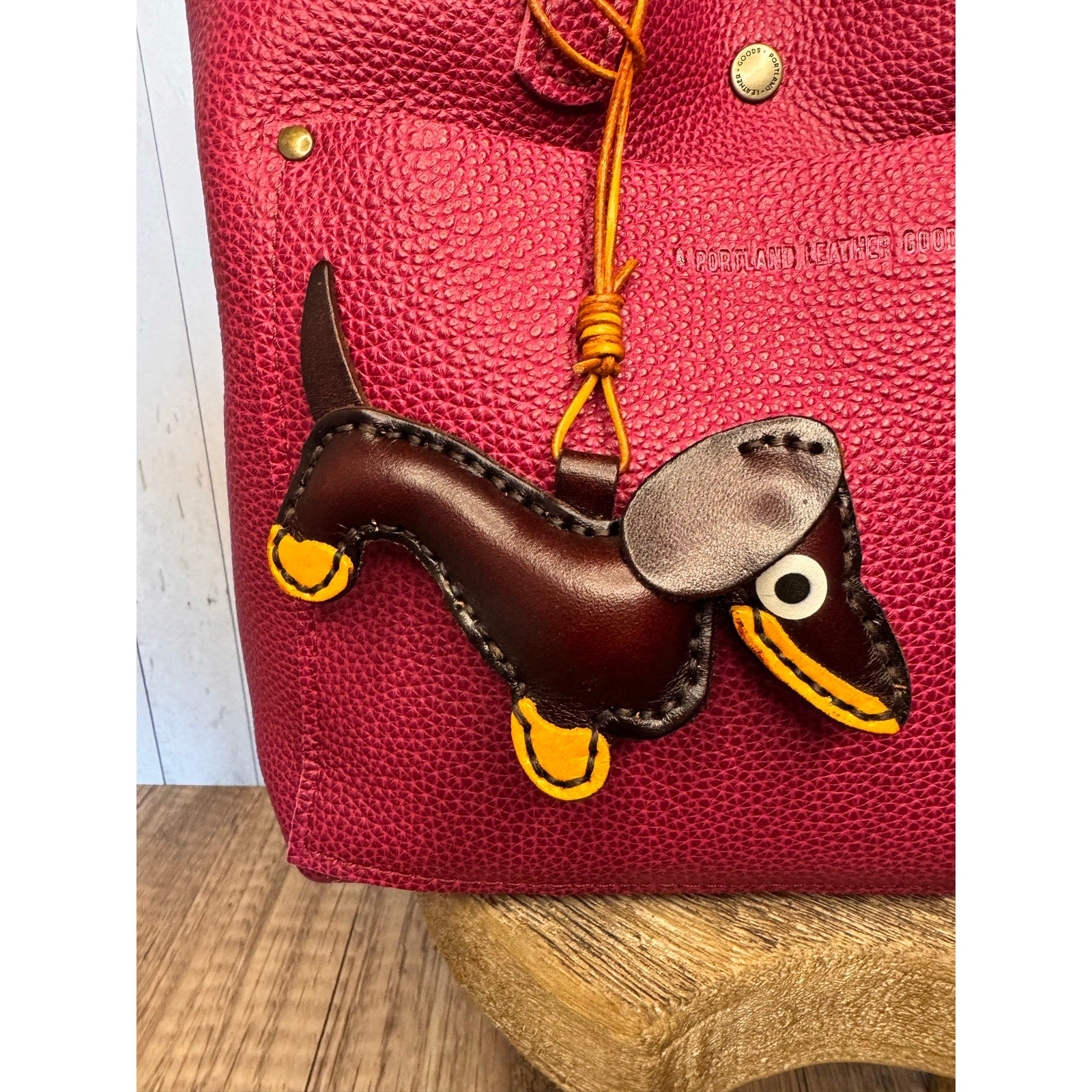 Dark Brown Genuine Leather Dog Bag Charm Dachshund Wiener Dog Purse Charm Dogs