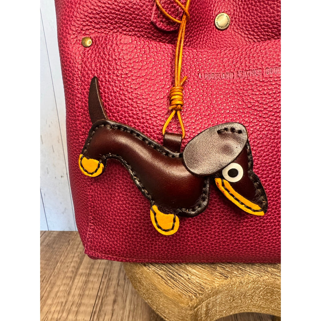 Dark Brown Genuine Leather Dog Bag Charm Dachshund Wiener Dog Purse Charm Dogs