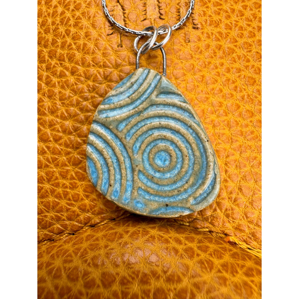 Boho Blue Circles Necklace Handmade Pendant Ceramic Necklace Medallion Jewelry