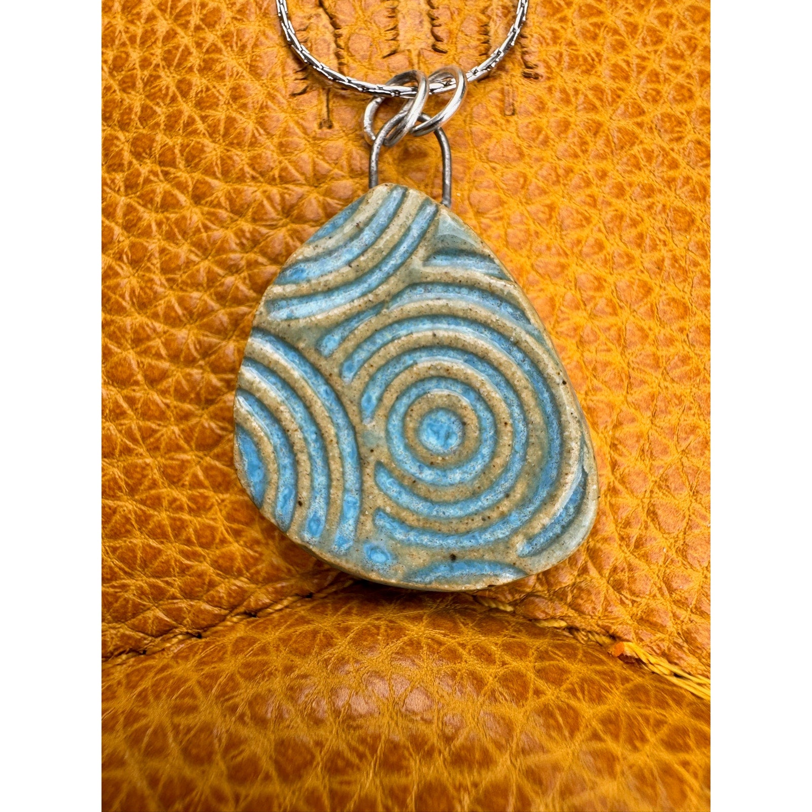 Boho Blue Circles Necklace Handmade Pendant Ceramic Necklace Medallion Jewelry