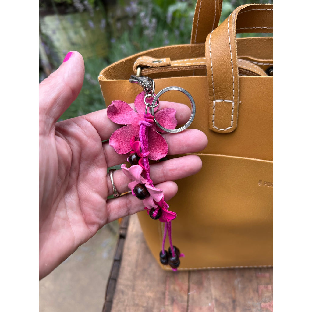 Plumeria Flower Bag Charm Genuine Leather Flower Bag Charm Pink Flower Charm