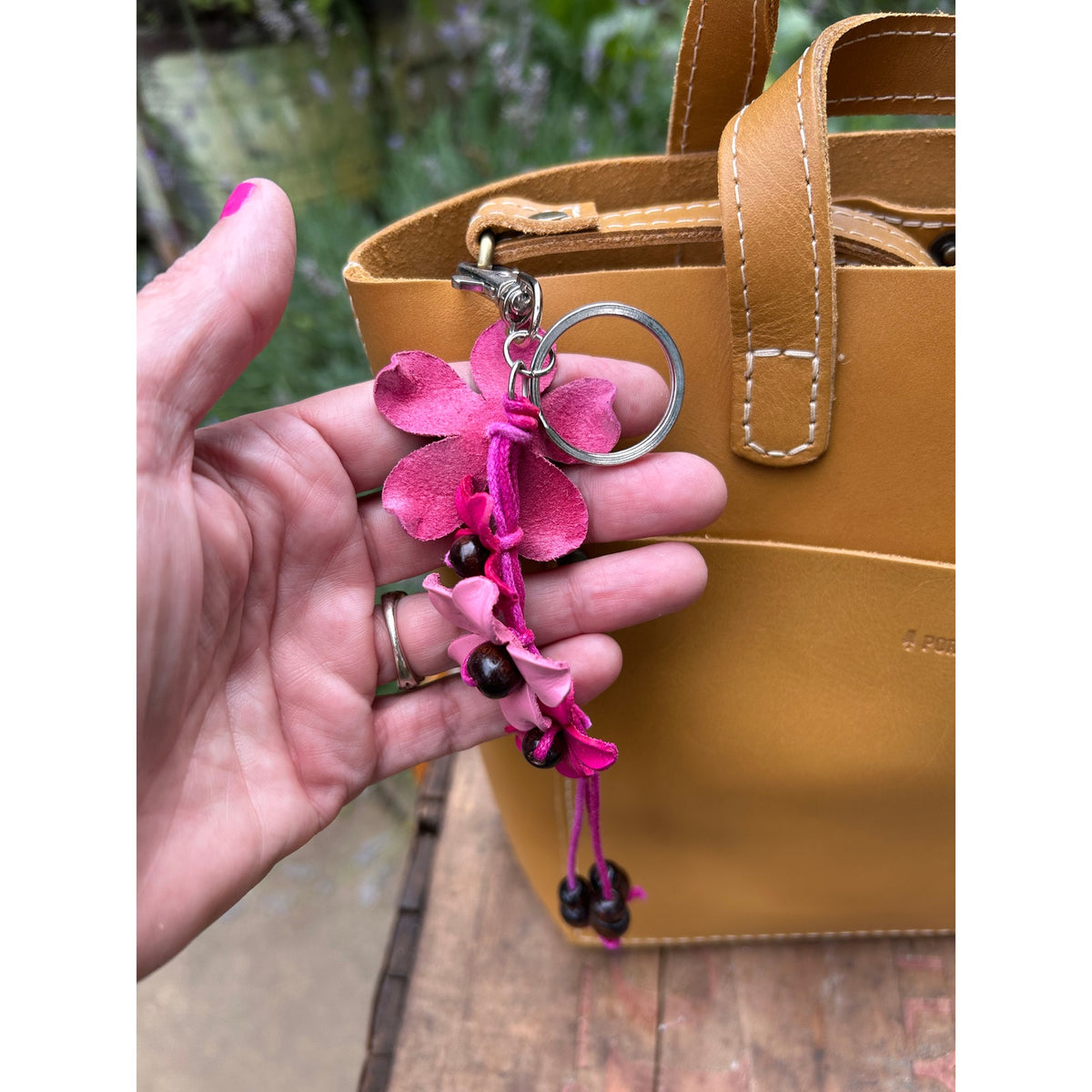 Plumeria Flower Bag Charm Genuine Leather Flower Bag Charm Pink Flower Charm