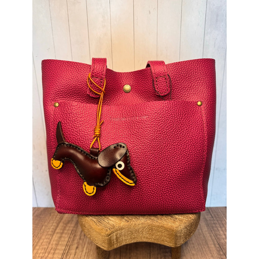 Dark Brown Genuine Leather Dog Bag Charm Dachshund Wiener Dog Purse Charm Dogs