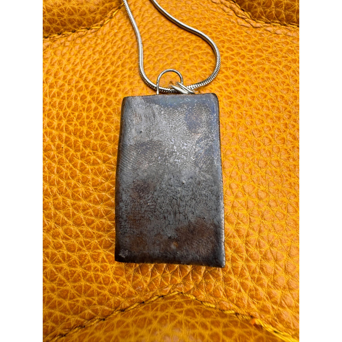 Kiln Fired Mirror Circle Pendant Necklace Handcrafted Ceramic Blue Gray Necklace