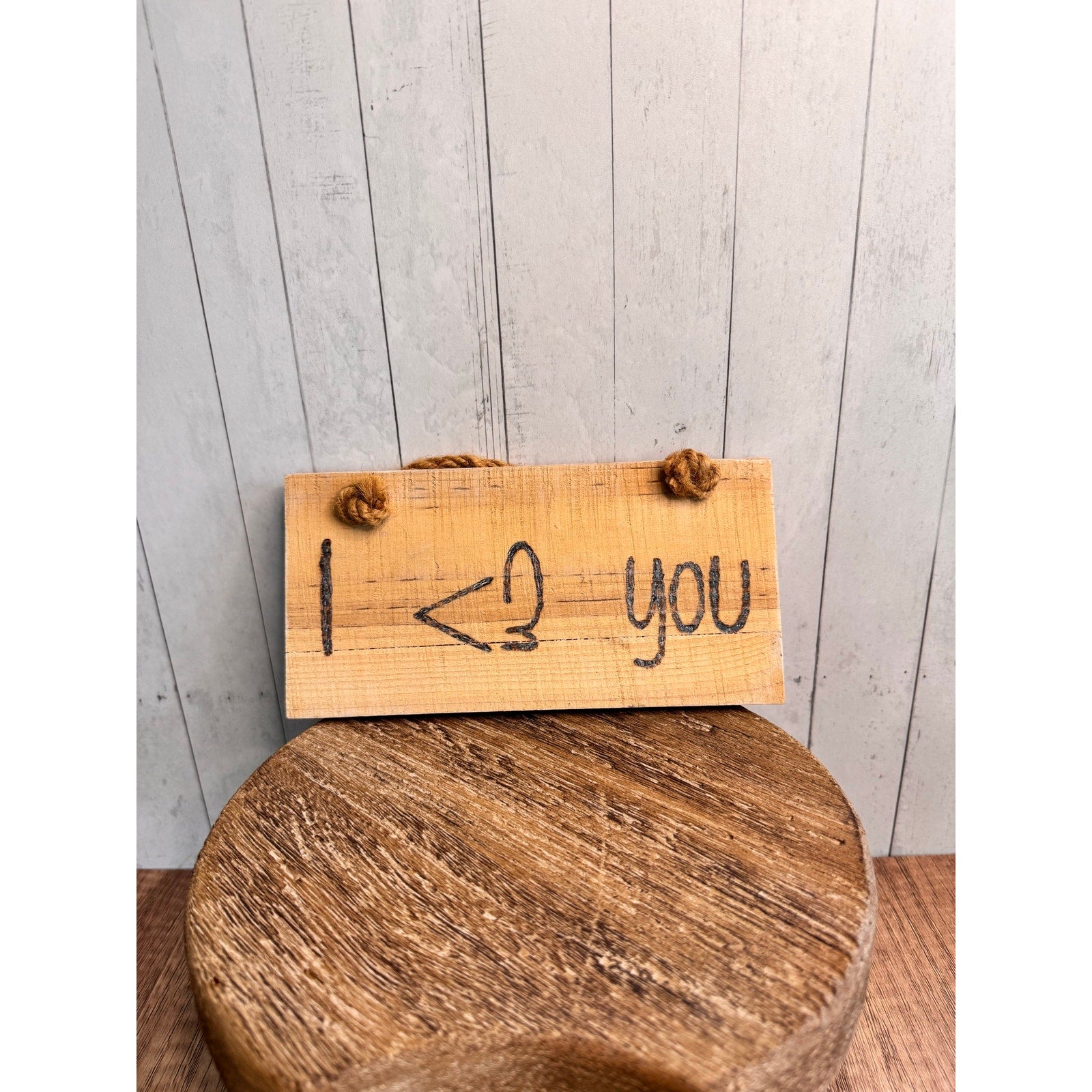 Wood Plaque I Love You Woodburning Art Gift Rustic Wall Hanging NEW!