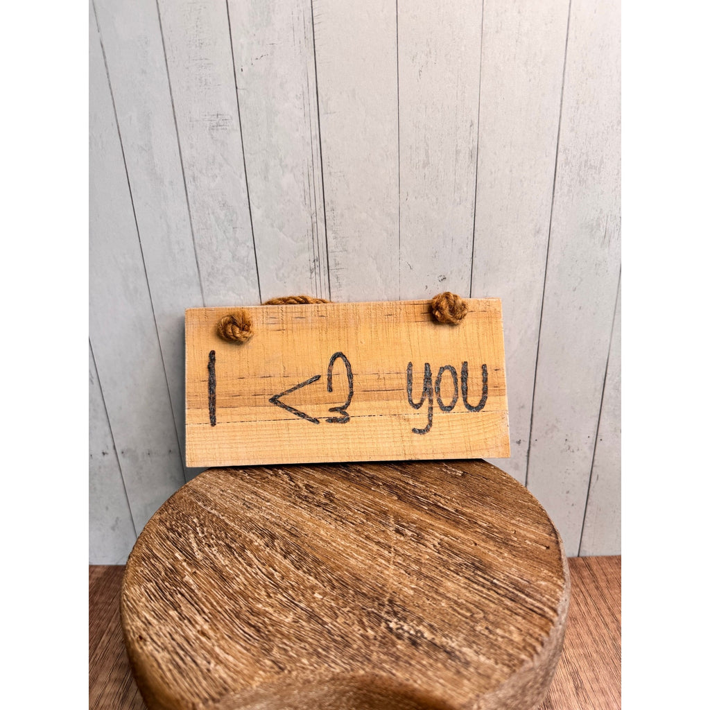 Wood Plaque I Love You Woodburning Art Gift Rustic Wall Hanging NEW!