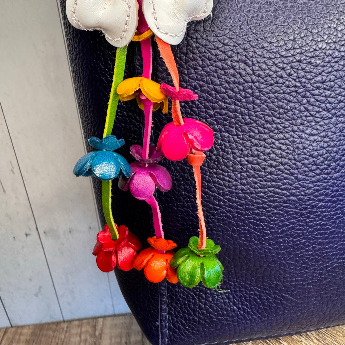 Leather Flower Purse Charm Genuine White Leather Daisy Bag Charm NEW FAST SHIP