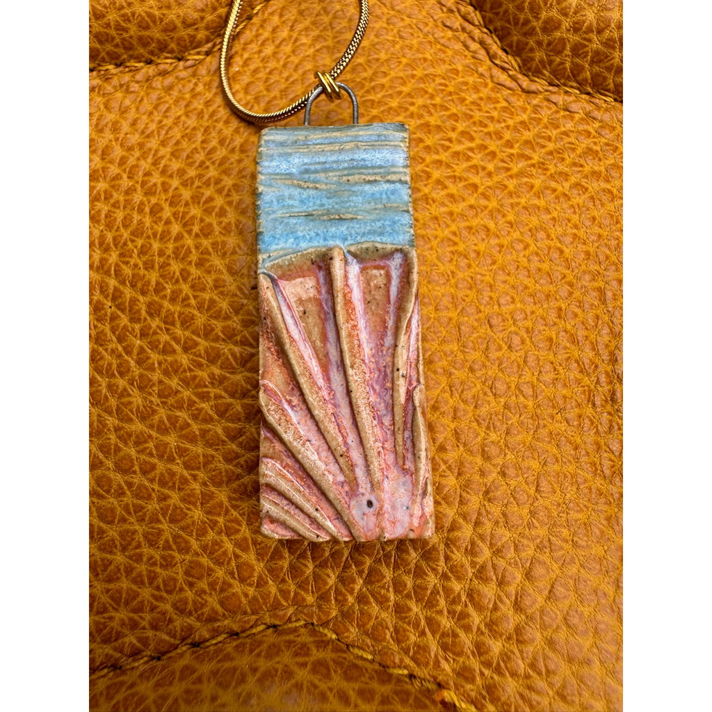 Rectangle Sunrise Necklace Handcrafted Rectangle Pendant Jewelry Ceramics