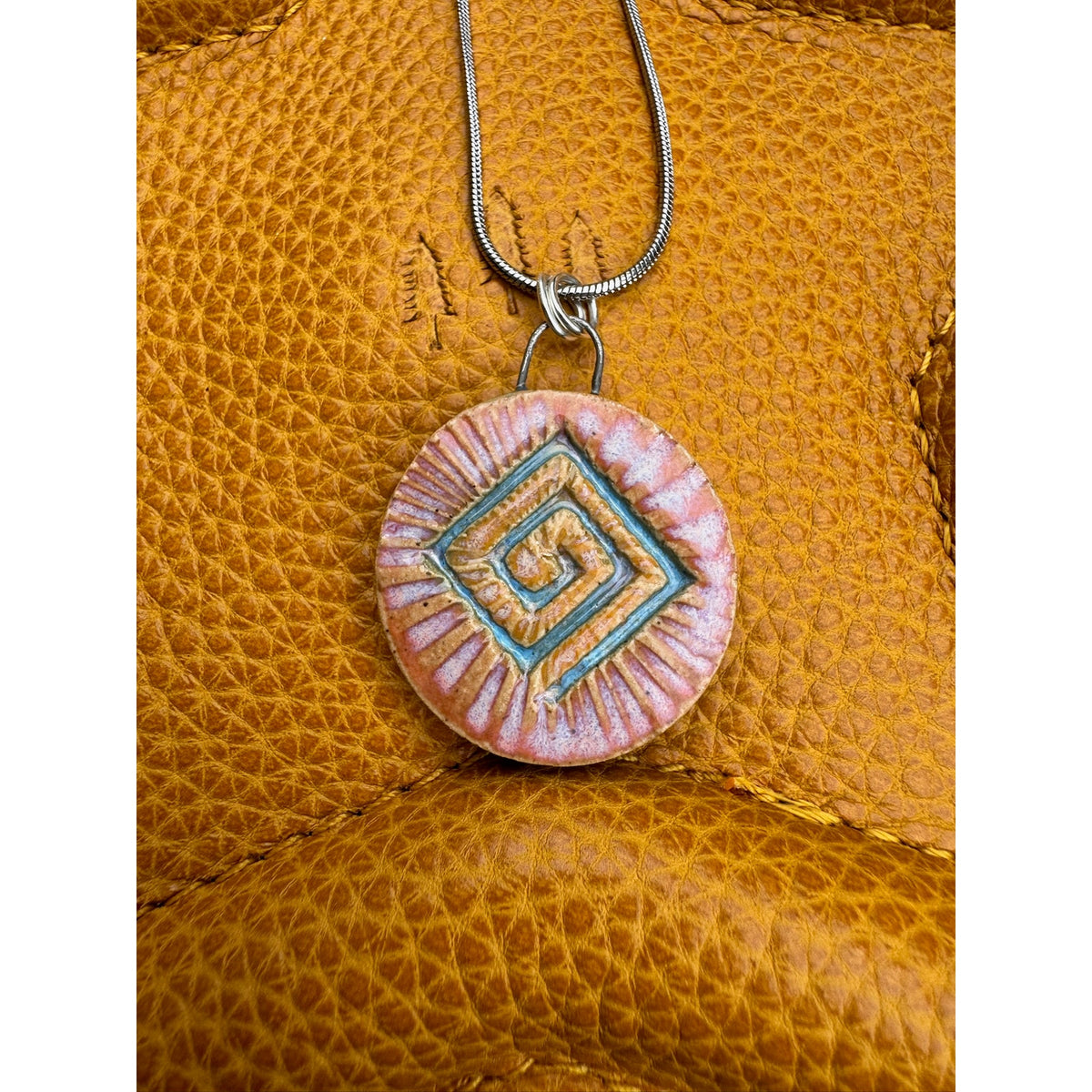 Boho Round Ceramic Pendant Necklace Handcrafted Pendant Necklace Jewelry Oregon