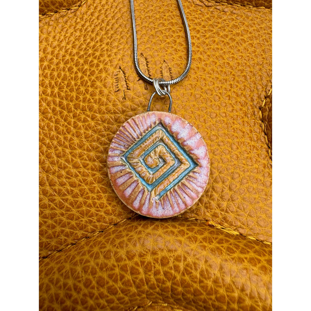 Boho Round Ceramic Pendant Necklace Handcrafted Pendant Necklace Jewelry Oregon