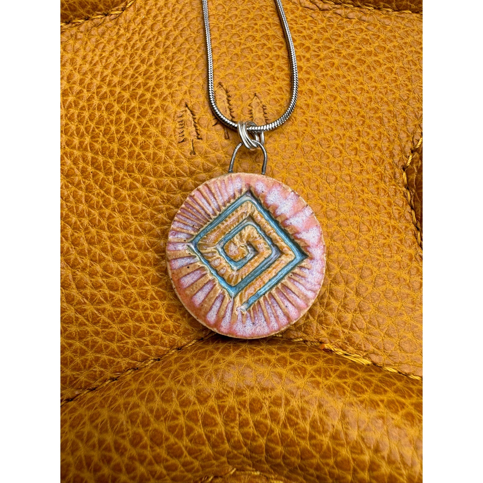 Boho Round Ceramic Pendant Necklace Handcrafted Pendant Necklace Jewelry Oregon