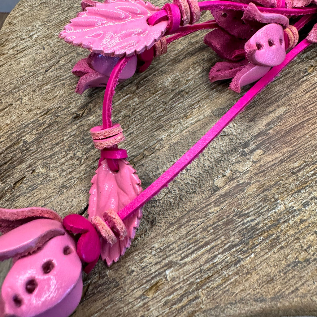 Leather Flower Purse Charm Genuine Leather Pink Mum Bag Charm NEW FAST SHIP