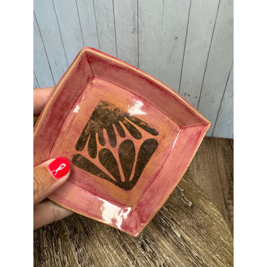 Pottery Trinket Dish Bowl Jewelry Holder Red Pink Gift for Her Trinket Tray