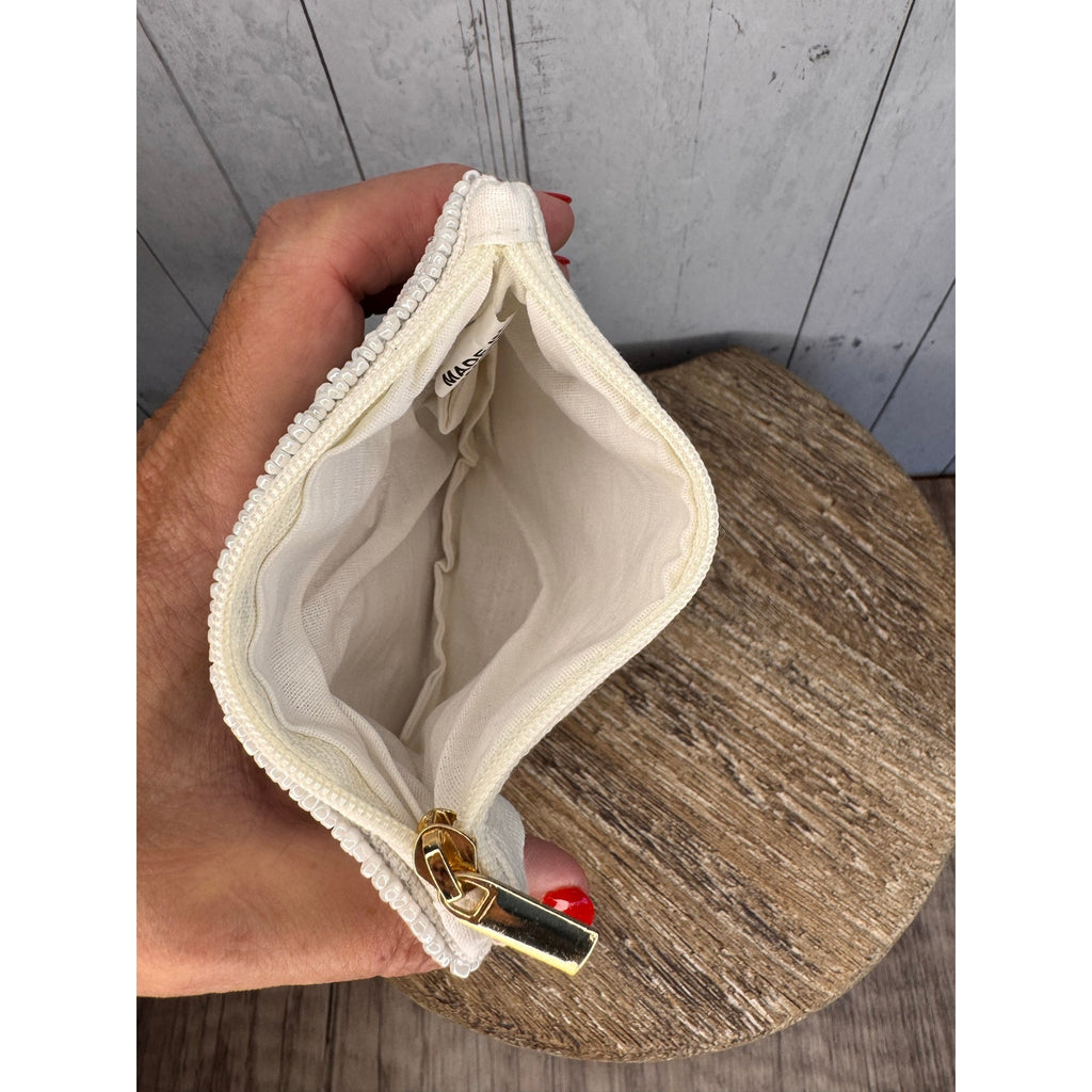 Beaded Coin Purse Smile White Multicolor Wallet Travel Pouch Womens Accessories