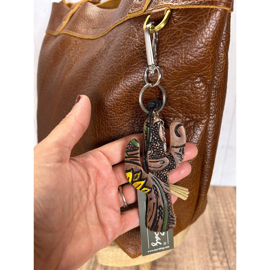 Cute Cactus Purse Charm Western Cactus Genuine Leather Bag Charm
