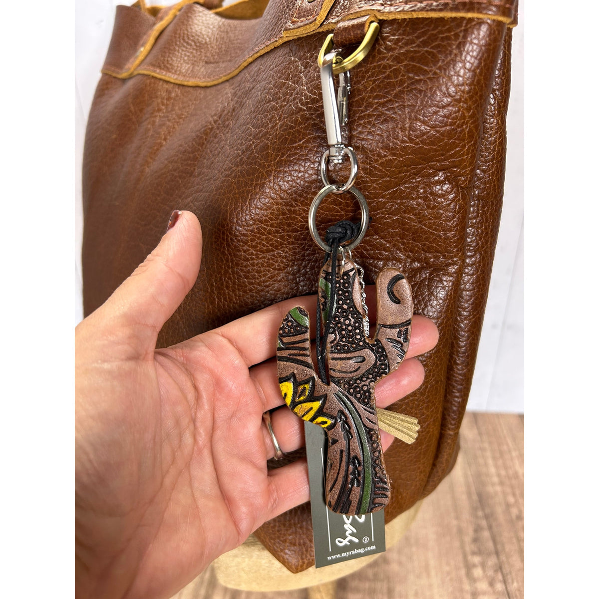 Cute Cactus Purse Charm Western Cactus Genuine Leather Bag Charm