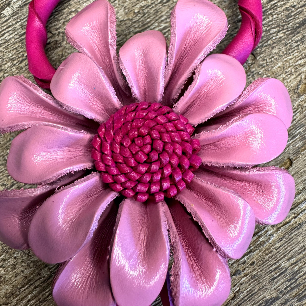 Leather Flower Purse Charm Genuine Leather Pink Gerbera Daisy Bag Charm