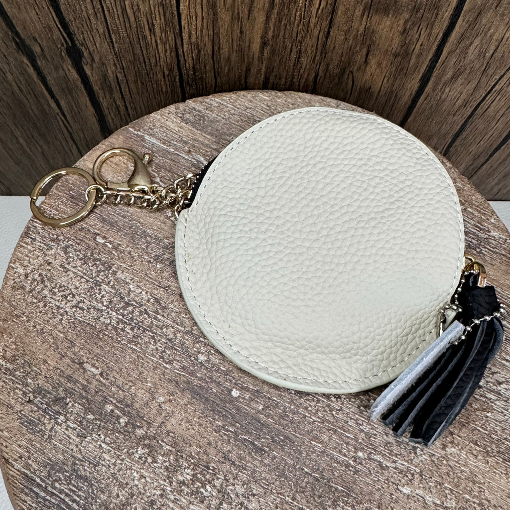 Round Coin Purse Neutral White Leather Wallet Key Holder New FAST SHIP
