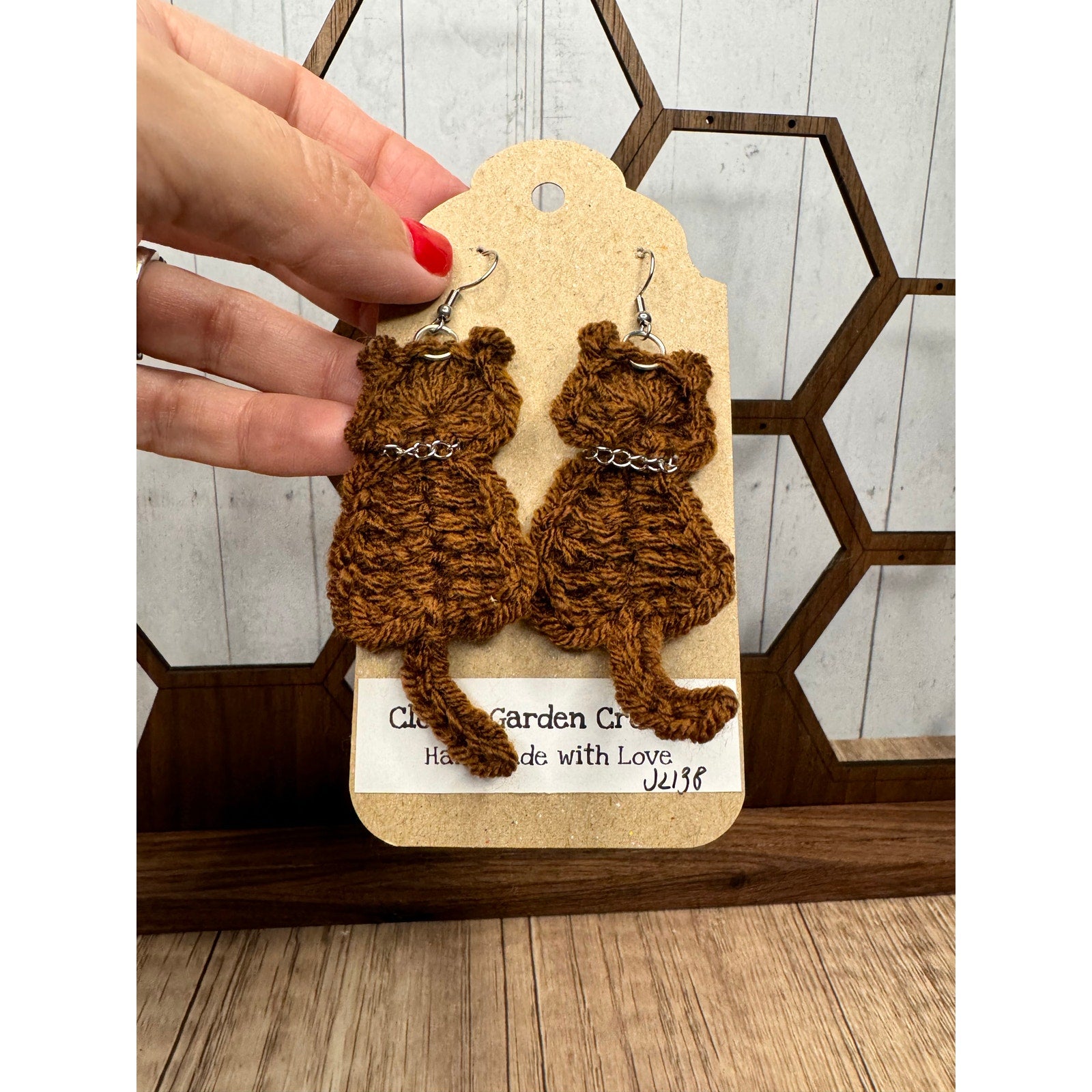 Dark Brown Cat Crochet Earrings Kitty Accessories Brown Earrings FAST SHIP