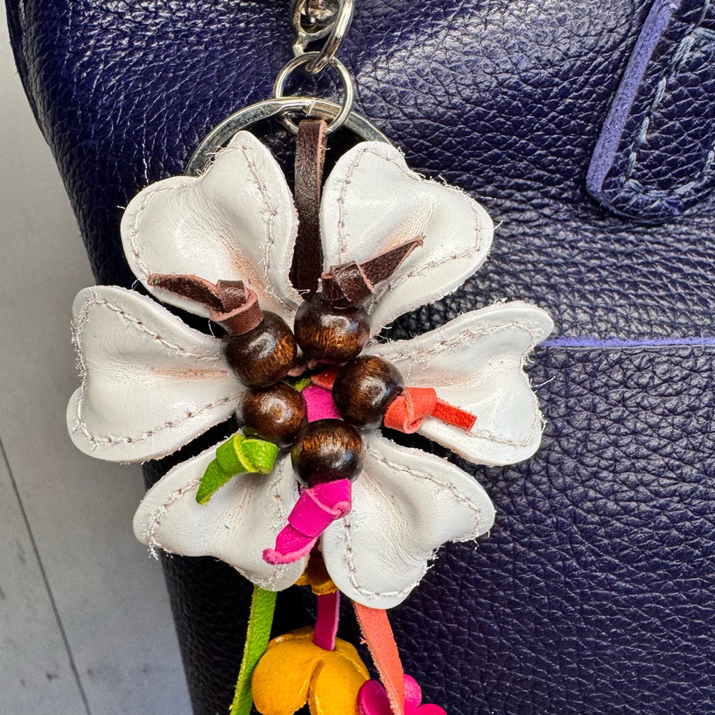 Leather Flower Purse Charm Genuine White Leather Daisy Bag Charm NEW FAST SHIP
