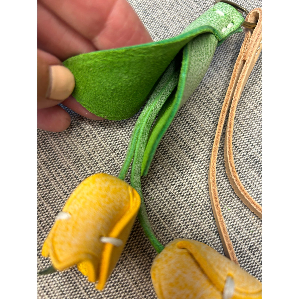 Genuine Leather Yellow Tulip Bag Charm Tulips Flower Leather Purse Charm
