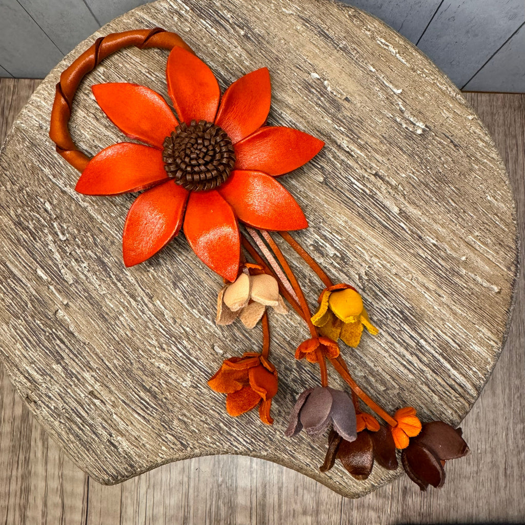 Flower Genuine Leather Bag Charm Orange Daisy Leather Crossbody Accessories