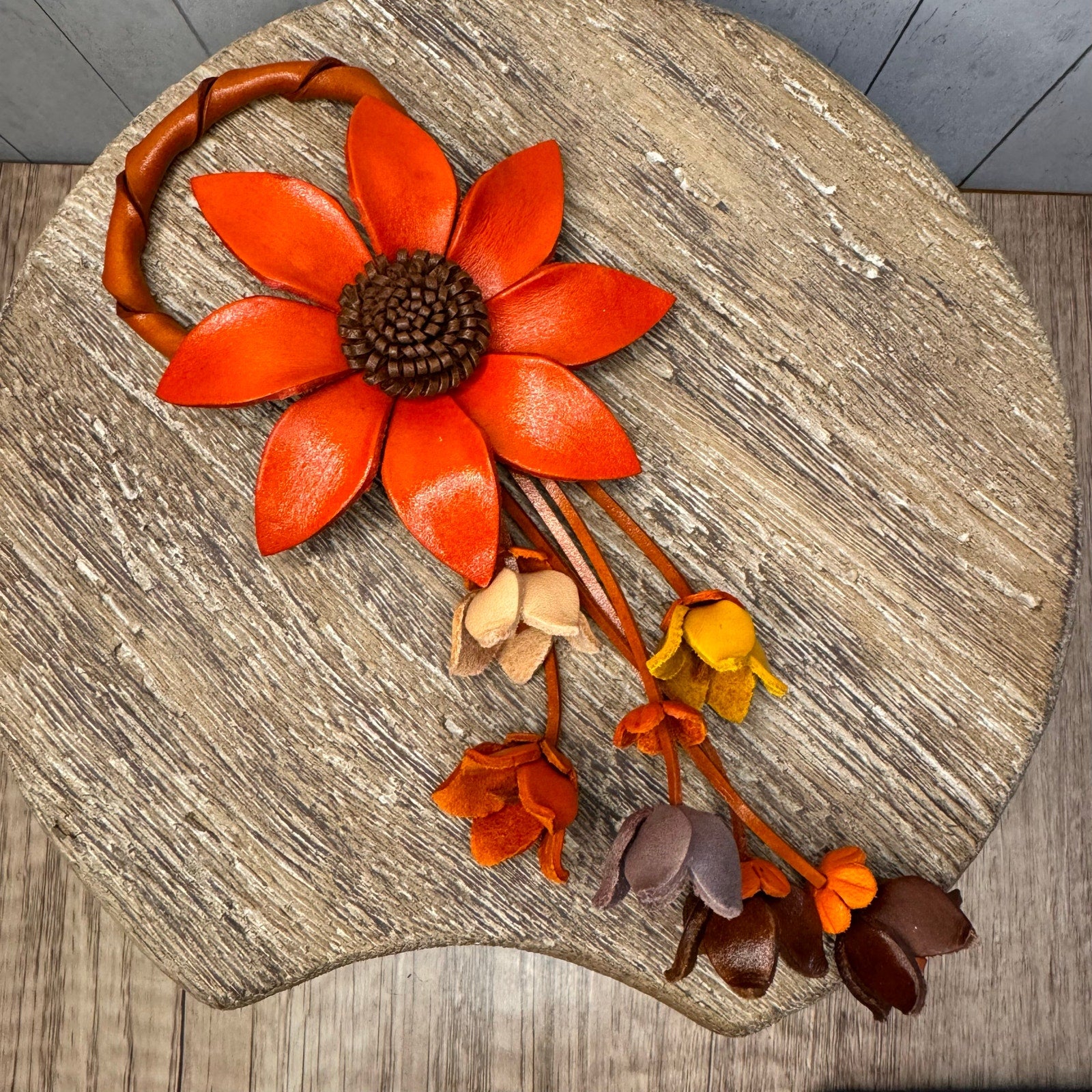 Flower Genuine Leather Bag Charm Orange Daisy Leather Crossbody Accessories