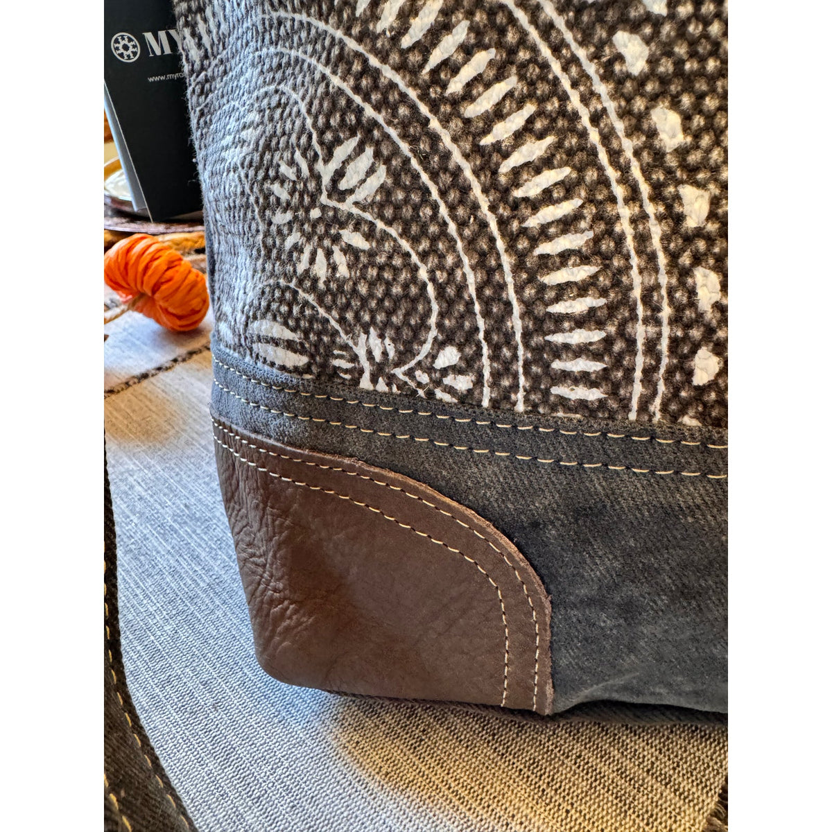 Canvas Crossbody Bag Grey Brown Greige Neutral Messenger Tote Bag NEW!  13 x 12