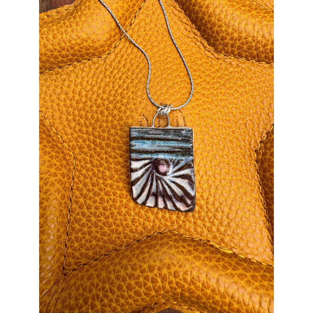 Kiln Fired Sunburst Boho Pendant Necklace Handcrafted Boho Necklace Jewelry