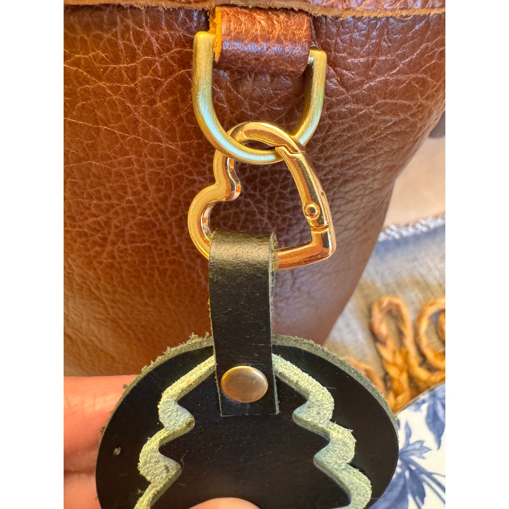 Christmas Tree Holiday Bag Charm Genuine Leather Green Purse Charm