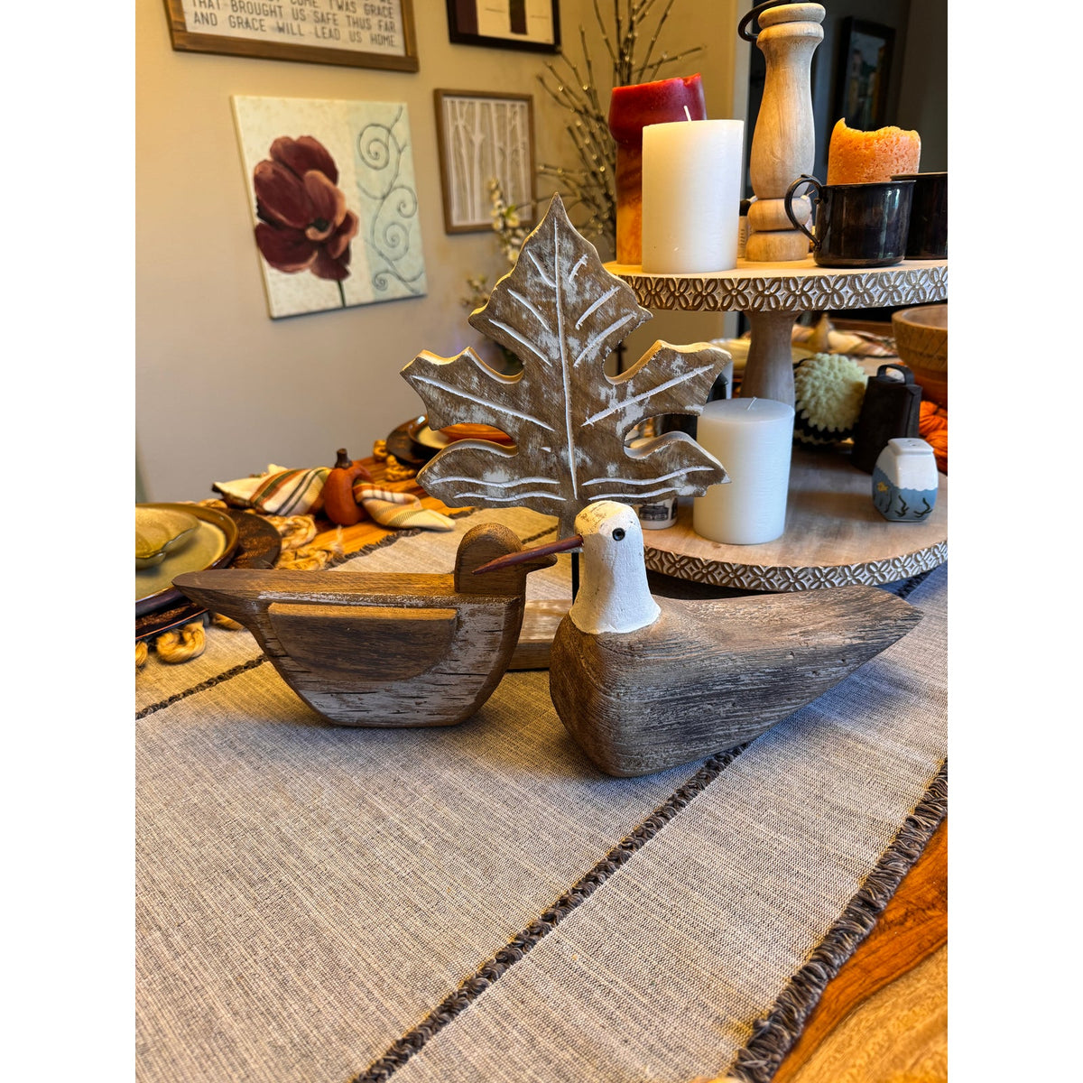Wood Bird Maple Leaf Set of 3 Maple Leaf Sand Piper Duck Home Decor Rustic Home