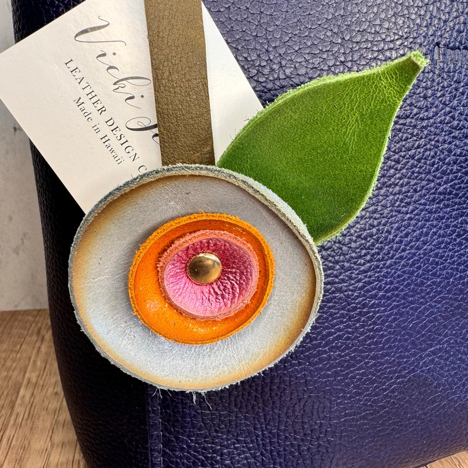 Genuine Leather Purse Charm Blue Orange Pink Flower Bag Keychain Purse Accessory