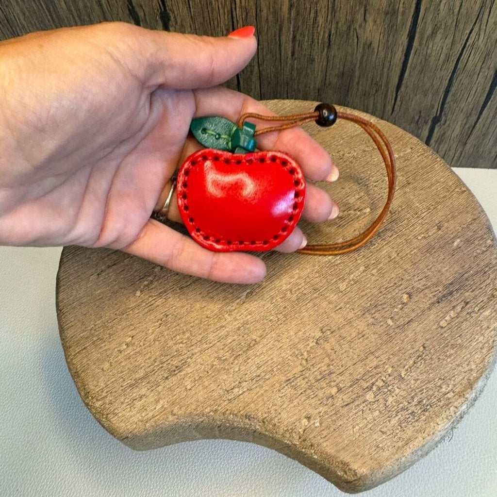 Genuine Leather APPLE Bag Charm Crossbody Purse Bag Flair Keychain NEW