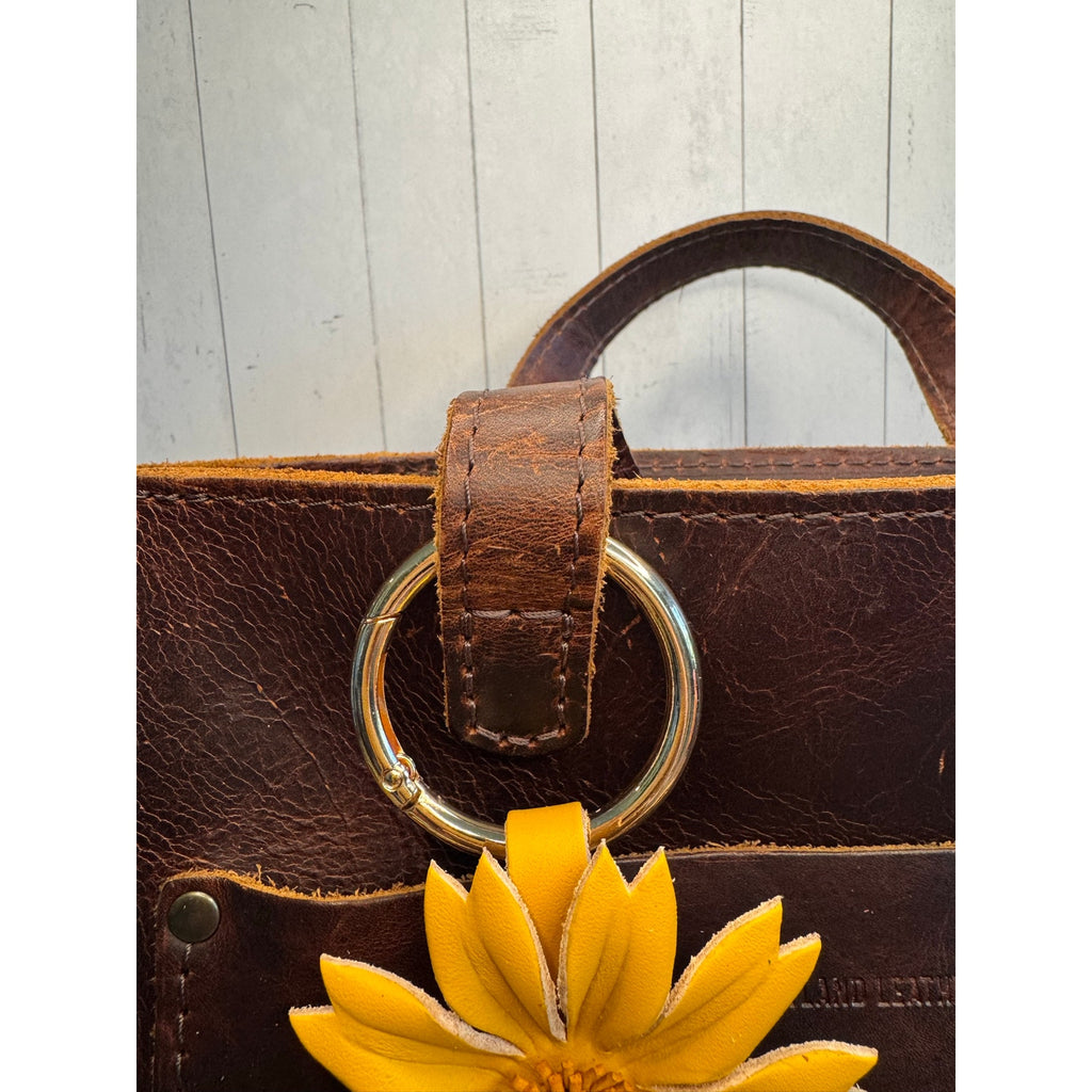Yellow Dahlia Purse Charm Genuine Leather Flower Yellow Bag Charm NEW FAST SHIP