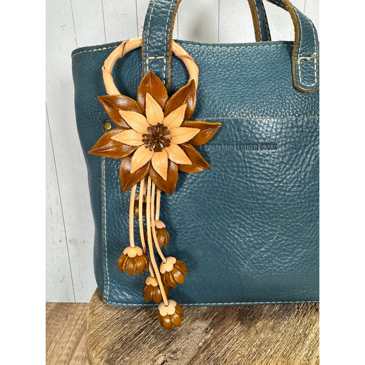 Autumn Purse Charm Fall Flower Charm Genuine Leather Neutral Accessory NEW!