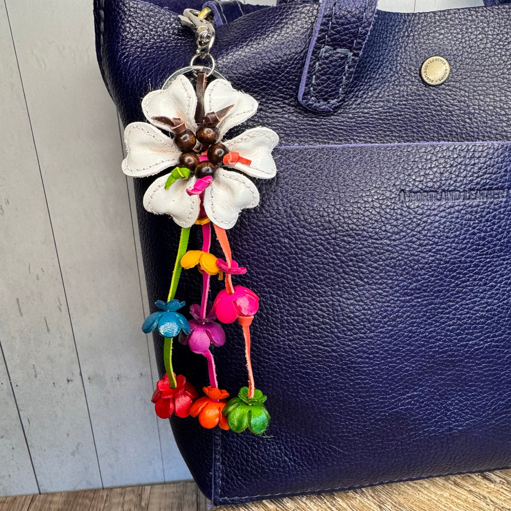 Leather Flower Purse Charm Genuine White Leather Daisy Bag Charm NEW FAST SHIP