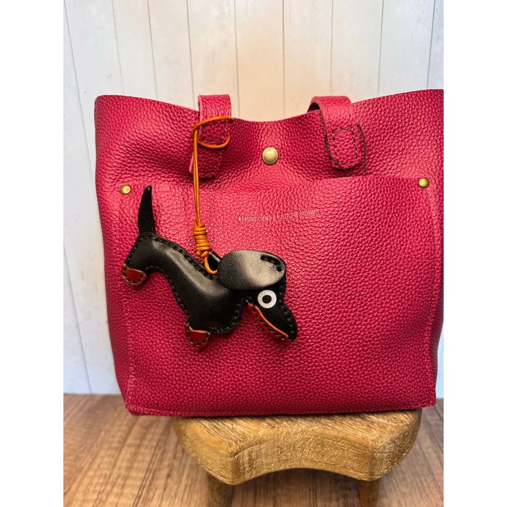 Black Genuine Leather Black Dog Bag Charm Dachshund Wiener Dog Purse Charm Dogs