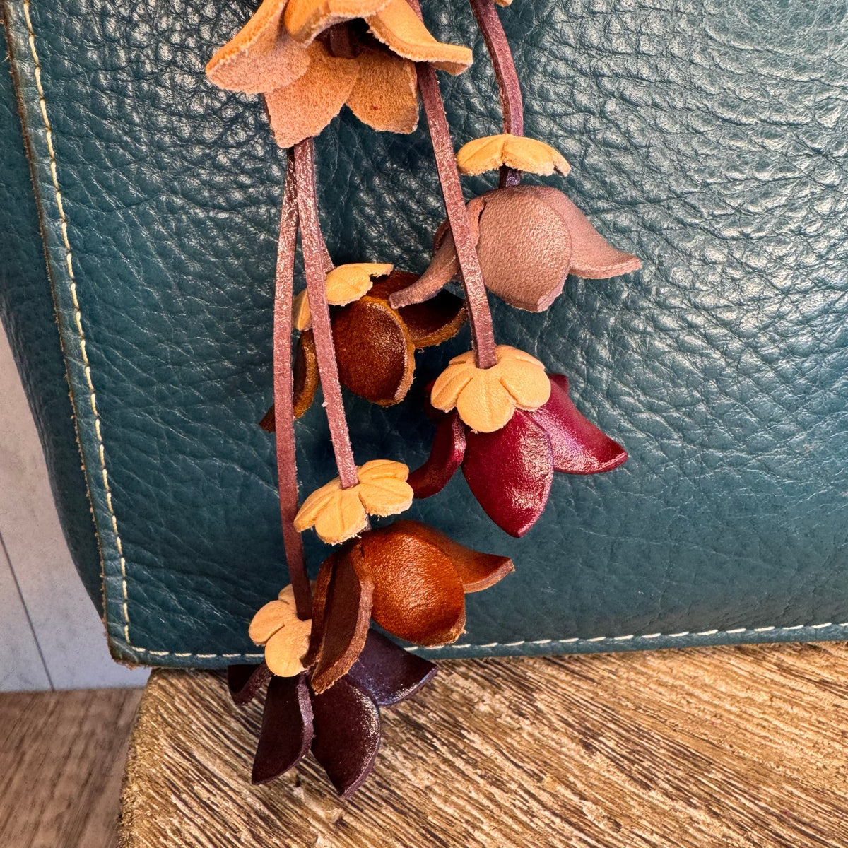 Cream Neutral Daisy Leather Flower Purse Charm Genuine Leather Tan Bag Charm