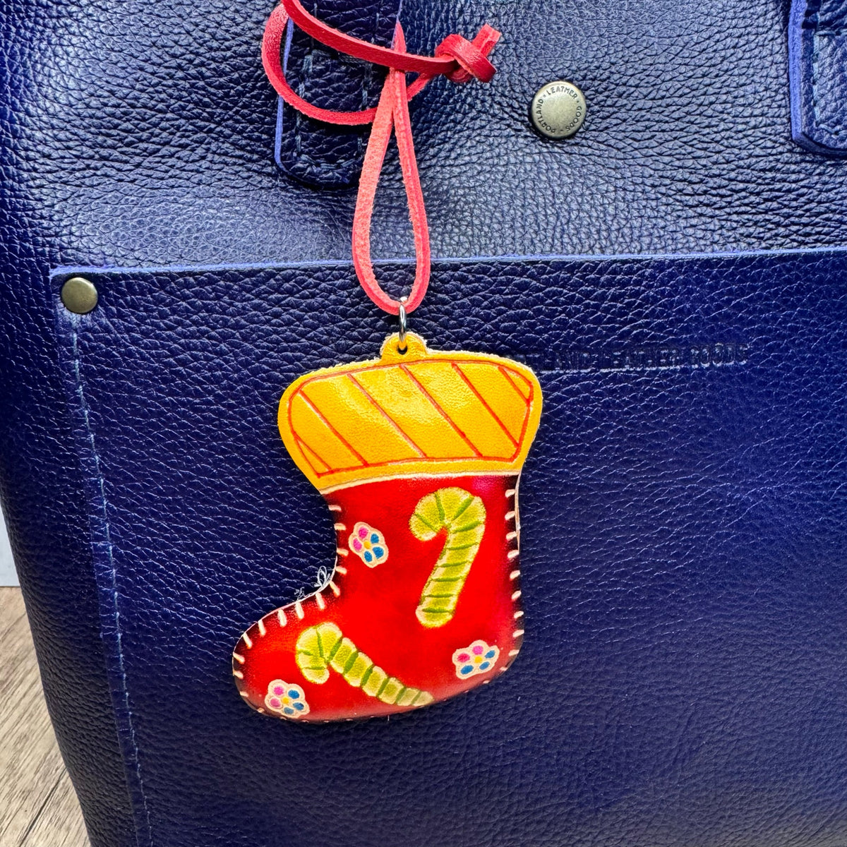 Christmas Stocking Purse Charm Genuine Leather Christmas Bag Charm Holiday Flair