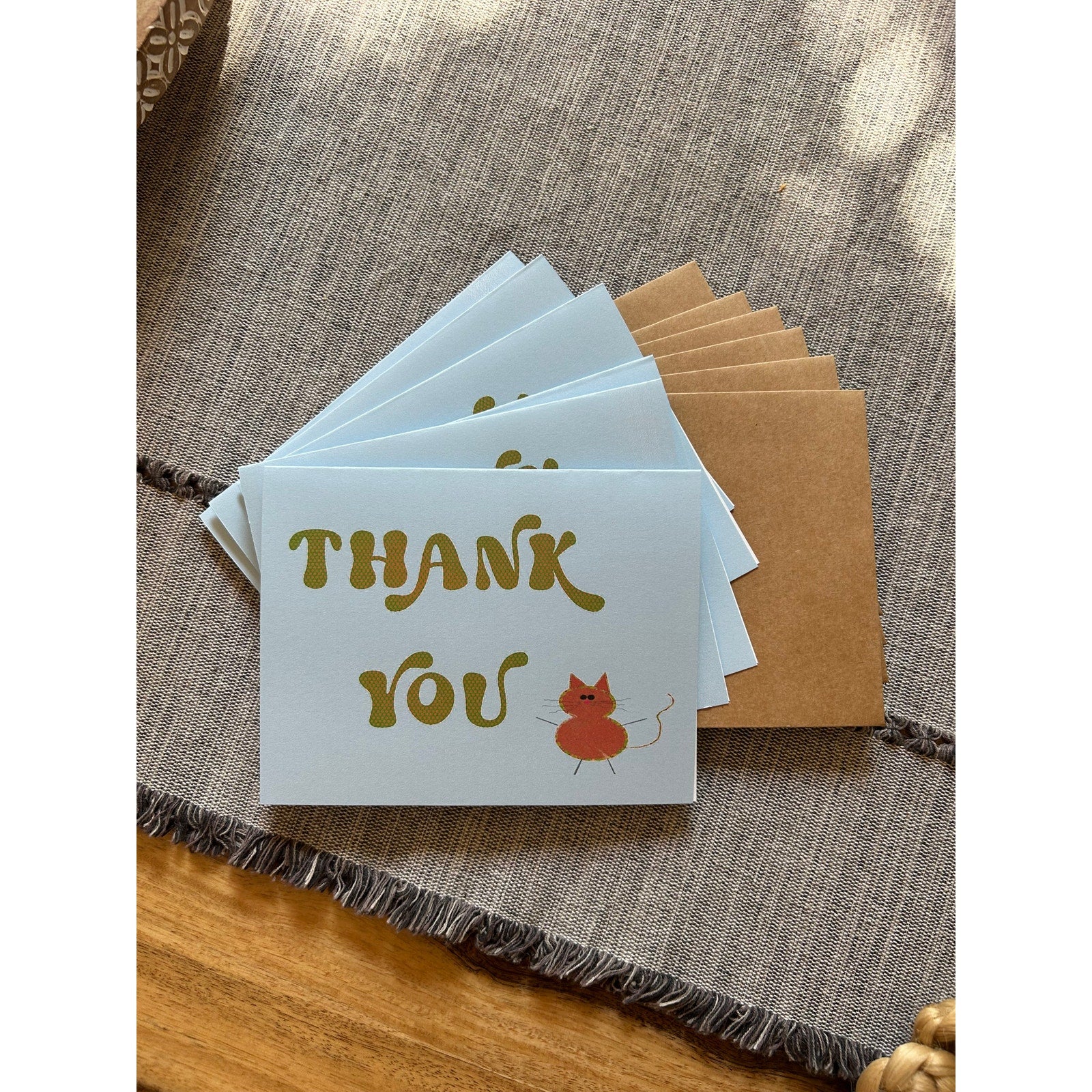 Greeting Cards Thank you Notes Cute Orange Kitty Stationery Handmade Set of 6